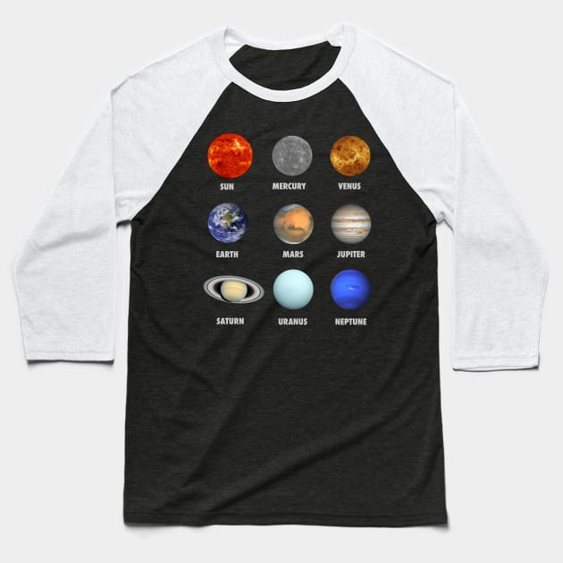 Planets of The Solar System Baseball T-Shirt by vladocar